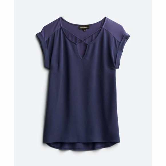 Fortune & Ivy Tops - Fortune & Ivy Carna Mixed Material Blouse, Size L, Color: Blue